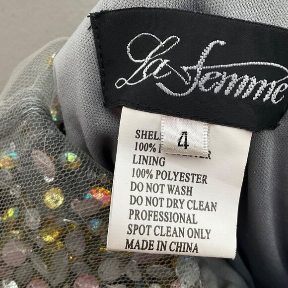 La Femme 4 Sequin Rhinsetone Strapless Gown Dress Silver Gold Old Money Sheer - Picture 6 of 15